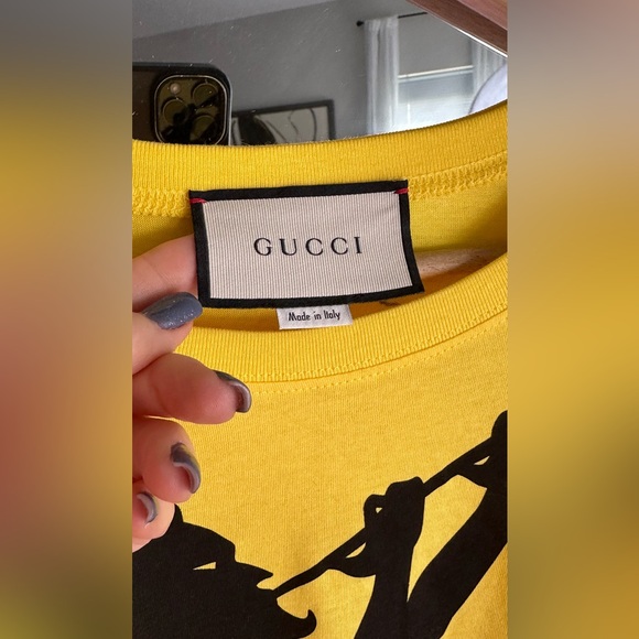 Gucci Yellow Graphic Print Scoop Neck T-Shirt - Picture 4 of 7